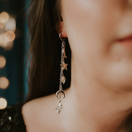 Cassiopeia Star and Moon Earrings