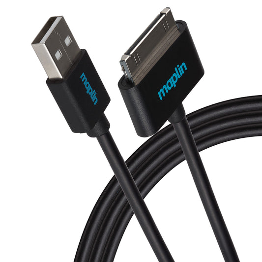 Maplin Premium Samsung 30 Pin to USB-A 2.0 Cable - Black, 1.5m
