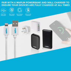 Maplin Premium Apple MFI Certified Tangle-Free Lightning to USB-A 2.0 Cable - White, 1.5m
