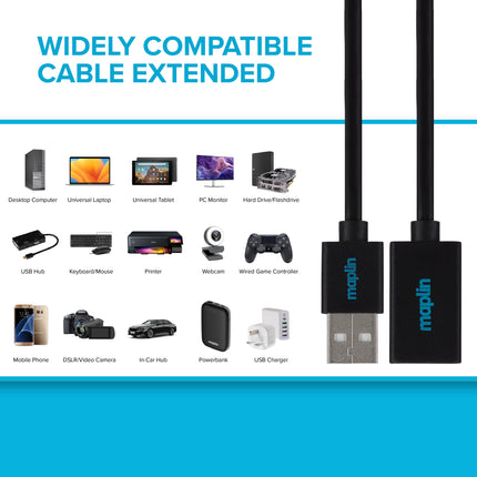 Maplin USB-A Male to USB-A Female Extension Cable - Black