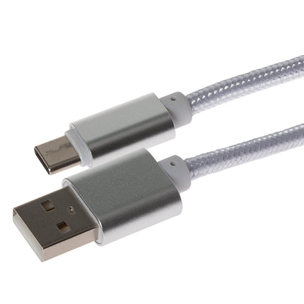 Maplin USB-C to USB-A Braided Cable - Silver, 3m