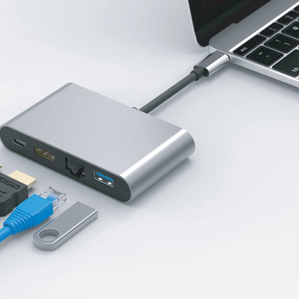 Nikkai USB-C Multiport Hub to USB-A 3.0 / HDMI 4K / Gigabit RJ45 / USB-C PD - Silver