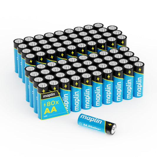 Maplin 80x AA LR6 7 Year Shelf Life 1.5V High Performance Alkaline Batteries with Universal Battery Tester