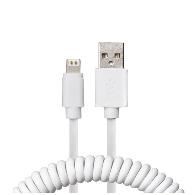 Maplin Premium Apple MFI Certified Lightning to USB-A 2.0 Coiled Cable - White, 0.5m