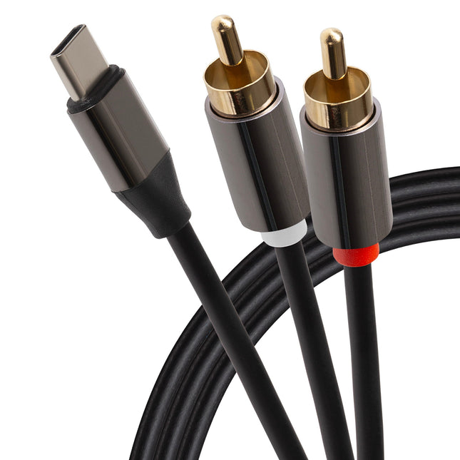 Maplin USB-C to Twin RCA Phono Jack Cable - Black, 2m