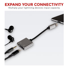 Maplin Lightning to 3.5mm Headphone Audio Jack / Lightning Charging Port Adapter - White, 10cm