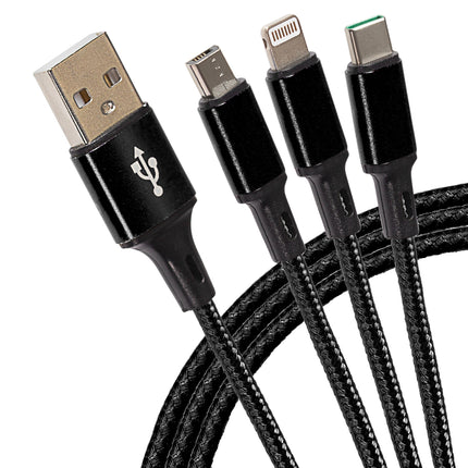 Maplin USB-A to 3-in-1 Multi-Charging USB-C / Lightning / Micro USB Braided Cable - 1.2m