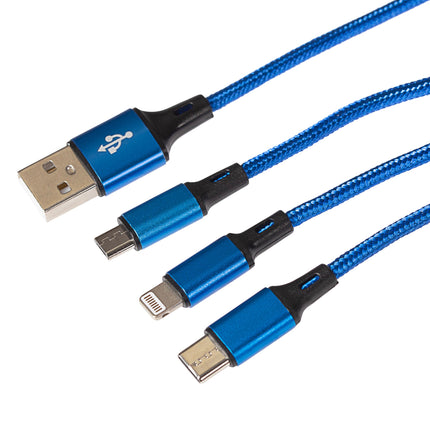 Maplin USB-A to 3-in-1 Multi-Charging USB-C / Lightning / Micro USB Braided Cable - 1.2m
