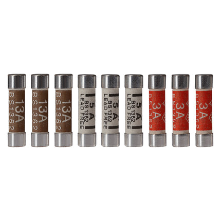 Maplin Mixed Pack of Plug Fuses 3A/5A/13A BS1362 25.4 x 6.4mm - Pack of 9
