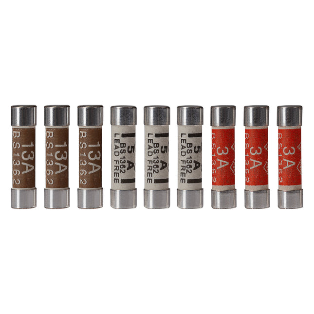 Maplin Mixed Pack of Plug Fuses 3A/5A/13A BS1362 25.4 x 6.4mm - Pack of 9