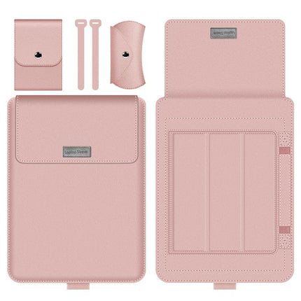 4 in 1 Universal Waterproof PU Leather Laptop Liner Bag with Handle & Stand & Pen Holder + 2 Winders + Mouse Bag + Charger Bag Set for 13  / 14 inch Laptops, 13 / 14 inch