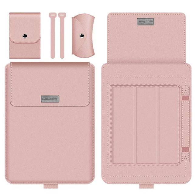 4 in 1 Universal Waterproof PU Leather Laptop Liner Bag with Handle & Stand & Pen Holder + 2 Winders + Mouse Bag + Charger Bag Set for 15 inch Laptops, 15 inch