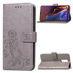 Lucky Clover Pressed Flowers Pattern Leather Case for OnePlus 6T, with Holder & Card Slots & Wallet & Hand Strap, For OnePlus 6T