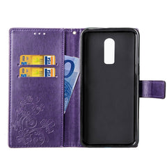 Lucky Clover Pressed Flowers Pattern Leather Case for OnePlus 6T, with Holder & Card Slots & Wallet & Hand Strap, For OnePlus 6T