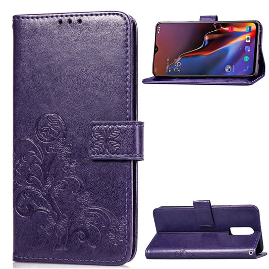 Lucky Clover Pressed Flowers Pattern Leather Case for OnePlus 6T, with Holder & Card Slots & Wallet & Hand Strap, For OnePlus 6T