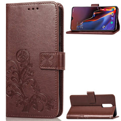 Lucky Clover Pressed Flowers Pattern Leather Case for OnePlus 6T, with Holder & Card Slots & Wallet & Hand Strap, For OnePlus 6T