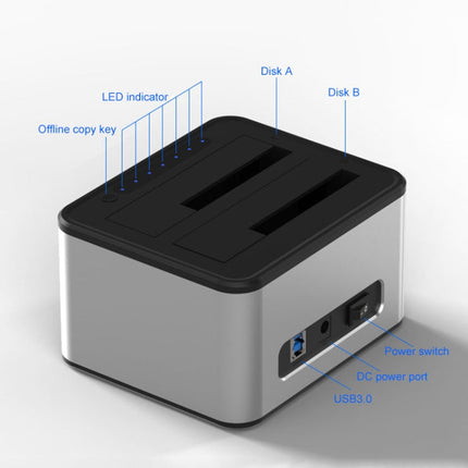 Blueendless 2.5 / 3.5 inch SATA USB 3.0 2 Bay Offline Copy Hard Drive Dock