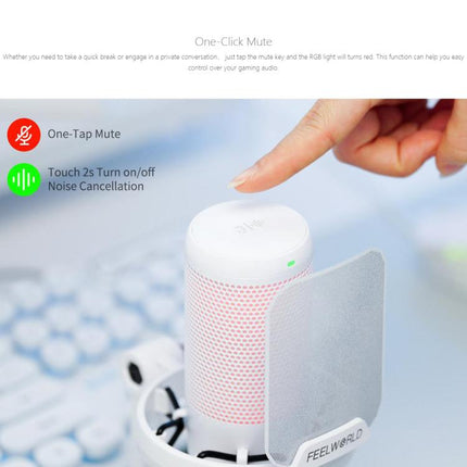 FEELWORLD VM1 USB Condenser Gaming Microphone for Streaming Noise Cancellation Mute RGB Light Boom Arm Stand
