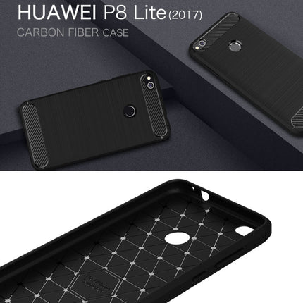 For Huawei  P8 Lite (2017) Brushed Carbon Fiber Texture Shockproof TPU Protective Case