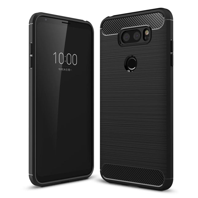 For LG V30 Brushed Texture Carbon Fiber Shockproof TPU Rugged Armor Protective Case, For LG V30