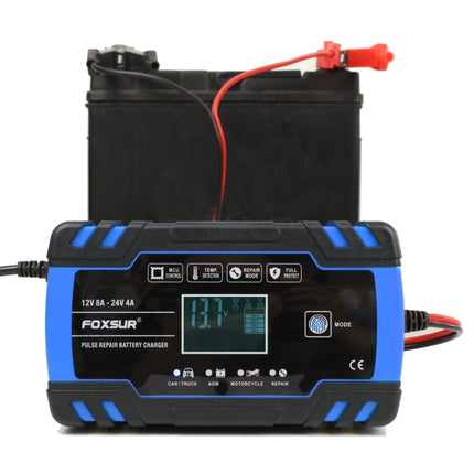 FOXSUR 12V-24V Car Motorcycle Truck Repair Battery Charger AGM Charger, UK Plug (Blue), UK Plug Blue