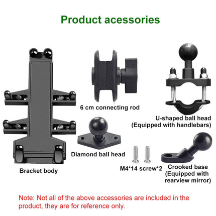 M8 Bolt Ball-Head Motorcycle Multi-function Eight-jaw Aluminum Phone Navigation Bracket with Anti-theft Knobs, M8 Bolt+Anti-theft Knobs