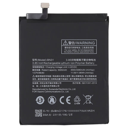 3000mAh Li-Polymer Battery BN31 for Xiaomi Mi 5X / Note 5A, For Mi 5X / Note 5A
