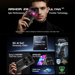 Ulefone Armor 28 Ultra Rugged Phone, 16GB+1TB, Night Vision, 10600mAh, 6.67 inch Android 14 MediaTek Dimensity 9300+ Octa Core, Network: 5G, NFC, Armor 28 Ultra