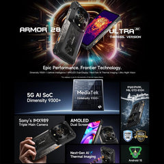 Ulefone Armor 28 UltraThermal Version  Rugged Phone, 16GB+1TB, Night Vision, 10600mAh, 6.67 inch Android 14 MediaTek Dimensity 9300+ Octa Core, Network: 5G, NFC, Armor 28 Ultra Thermal Version