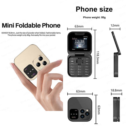 SERVO i16 Pro Mini Flip Phone, 1.77 inch, MTK6261D, 23 Keys, Support Bluetooth, FM, Magic Sound, Quick Dial, GSM, Dual SIM