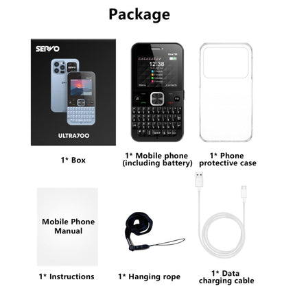 SERVO U700, 2.4 inch, MTK6261D, 58 Full Keyboards, Support Bluetooth, FM, NFC, Quick Dial, Flashlight, GSM, Quad SIM