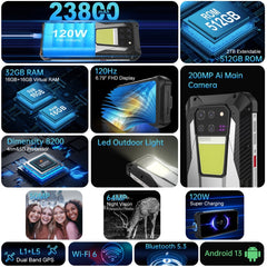 Unihertz Tank 3 / 8849, 16GB+512GB, 200MP Camera, Night Vision, 23800mAh Battery, 6.79 inch Android 13 Dimensity 8200 Octa Core, Network: 5G