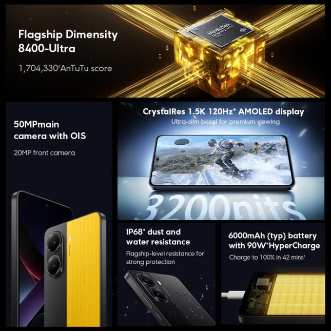 Xiaomi POCO X7 Pro 5G Global, 12GB+512GB, In-screen Fingerprint, 6.67 inch Xiaomi HyperOS 2 MediaTek Dimensity 8400-Ultra Octa Core, NFC, Network: 5G, 12GB+512GB