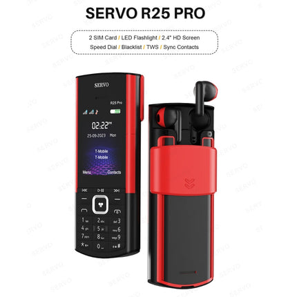 SERVO R25 Pro Mobile Phone with TWS Bluetooth Headsets, 2.4 inch, 24 Keys, Support Bluetooth, Quick Dial, Auto Response, FM, Flashlight, GSM, Dual SIM