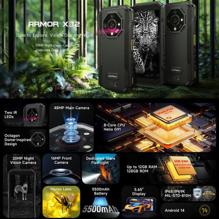 Ulefone Armor X32 Rugged Phone, 8GB+256GB, Night Vision, 5.65 inch Android 14 MediaTek Helio G91 Octa Core, Network: 4G, NFC, OTG