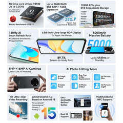 Blackview SHARK 6 5G, 8GB+128GB, 6.88 inch Android 15 Unisoc UMS9620 T8100 Octa Core, Network: 5G, NFC, OTG