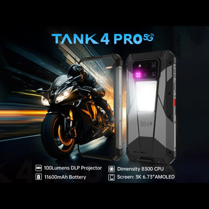 Unihertz Tank 4 Pro Projector Rugged Phone, 16GB+512GB, Night Vision, 6.73 inch Android 13 Dimensity 8300 Octa Core, Network: 5G, NFC, 16GB+512GB