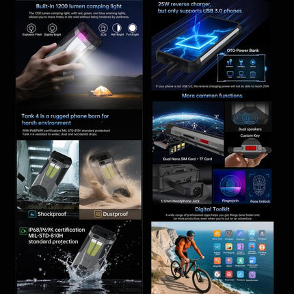 Unihertz 8849 Tank 4 Night Vision Projector Rugged Phone, 12GB+512GB, 6.78 inch Android 14 Dimensity 7300 MT6878 Octa Core, Network: 5G, NFC