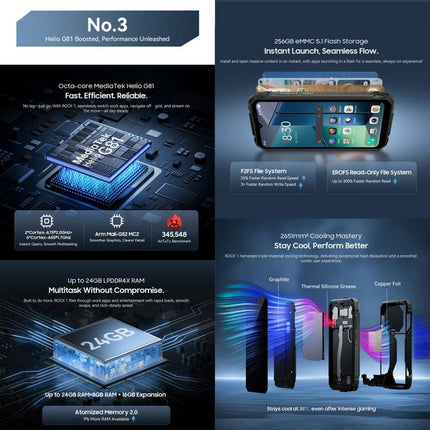 Blackview ROCK 1 Rugged Phone, 8GB+256GB, 6.56 inch Android 16 MT6769V/CB Helio G81 Octa Core, Network: 4G, OTG, NFC, ROCK 1 8GB+256GB