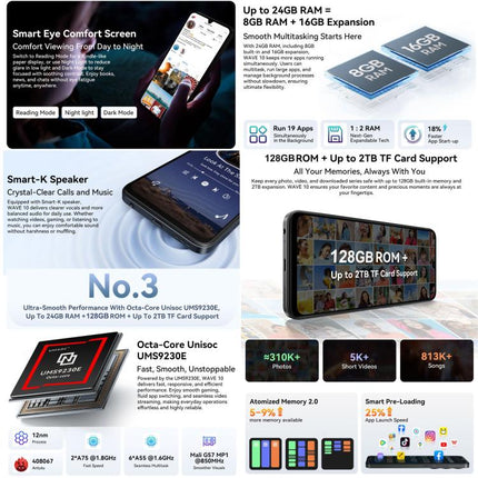 Blackview WAVE 10, 8GB+256GB, 6.88 inch Android 16 Unisoc UMS9230E Octa Core, Network: 4G, OTG, WAVE 10, 8GB+128GB