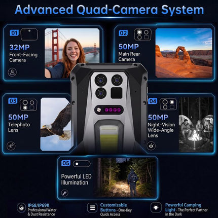 Unihertz 8849 Tank 5 Pro Thermal Imaging Projector Rugged Phone, 18GB+512GB, Side Fingerprint, Night Vision, 6.73 inch Android 16 MediaTek MT6989 Dimensity 9400e Octa Core, Network: 5G, NFC, Tank 5 Pro 18GB+512GB