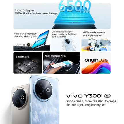 vivo Y300i, 8GB+256GB, Face ID / Side Fingerprint, 6.68 inch Android 15 OriginOS 5 Snapdragon 4 Gen 2 Octa Core, OTG, NFC, Network: 5G