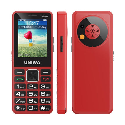 UNIWA V2000 Elder Keypad Phone, 2.4 inch Unisoc T107, 1700mAh Battery, LED Flashlight, SOS, Network: 4G, EU Plug