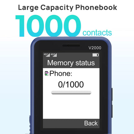 UNIWA V2000 Elder Keypad Phone, 2.4 inch Unisoc T107, 1700mAh Battery, LED Flashlight, SOS, Network: 4G, EU Plug