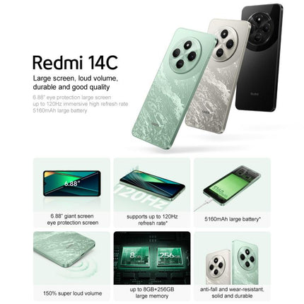Xiaomi Redmi 14C, 4GB+128GB, 6.88 inch Xiaomi HyperOS MediaTek Helio G81-Ultra Octa Core, Network: 4G, 4GB+128GB
