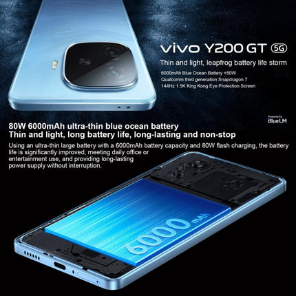 vivo Y200 GT, Dual Back Cameras, 12GB+256GB, Face ID Screen Fingerprint Identification, 6.78 inch Android 14.0 OriginOS 4 Snapdragon 7 Gen 3 Octa Core 2.63GHz, OTG, NFC, Network: 5G, Support Google Play