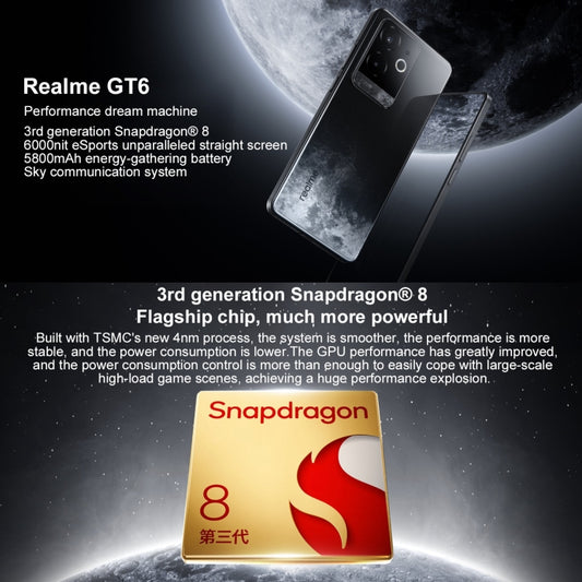 Realme GT6, 16GB+256GB, 6.78 inch Realme UI 5.0 Snapdragon 8 Gen 3 Octa Core, NFC, Network: 5G, Support Google Play