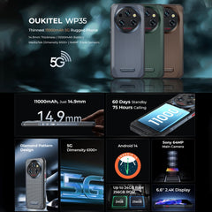 Oukitel WP35 5G Rugged Phone, 8GB+256GB, IP68/IP69K Fingerprint Identification, 11000mAh, 6.6 inch MediaTek Dimensity 6100+ Octa Core, NFC, OTG, Network: 5G, WP35 5G