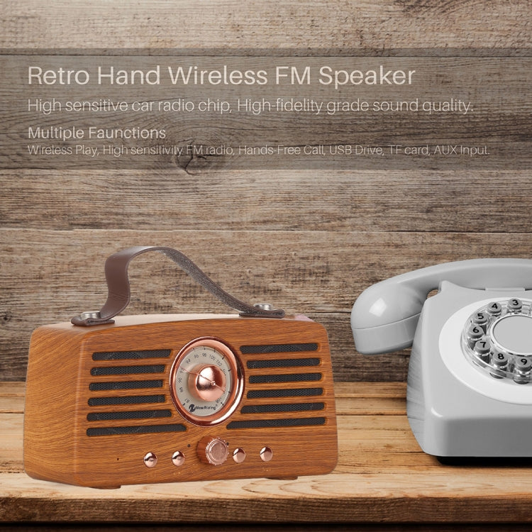 NewRixing NR-4013 Retro Manchurian Ash Texture Hand Wireless FM Speaker with Call Function, Support TF Card & U Disk