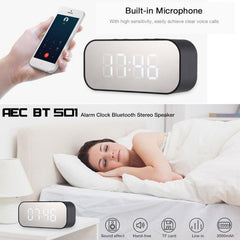 AEC BT501 Bluetooth 5.0 Mini Speaker with LED & Alarm Clock & Clock & Mirror, Support 32G TF Card, BT501